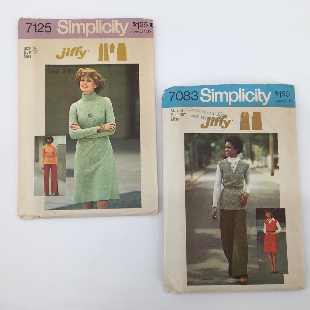 Simplicity Jiffy Sewing Pattern 7083 7125 Vintage 70s Dress Top Pants 14 UNCUT